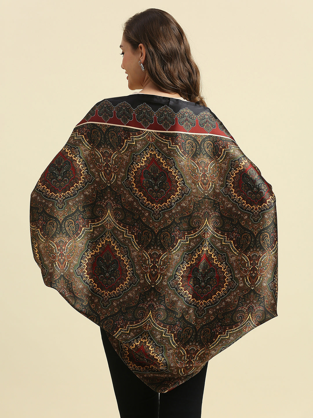 Paisley Printed Black & Rust Cape