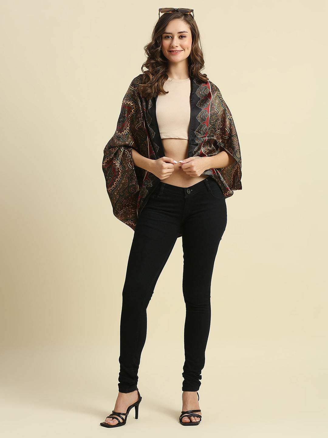 Paisley Printed Black & Rust Cape