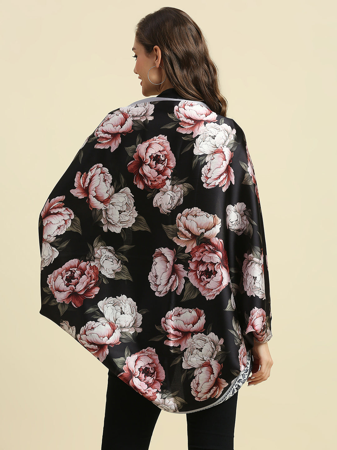 Floral Printed Black & Pink Cape
