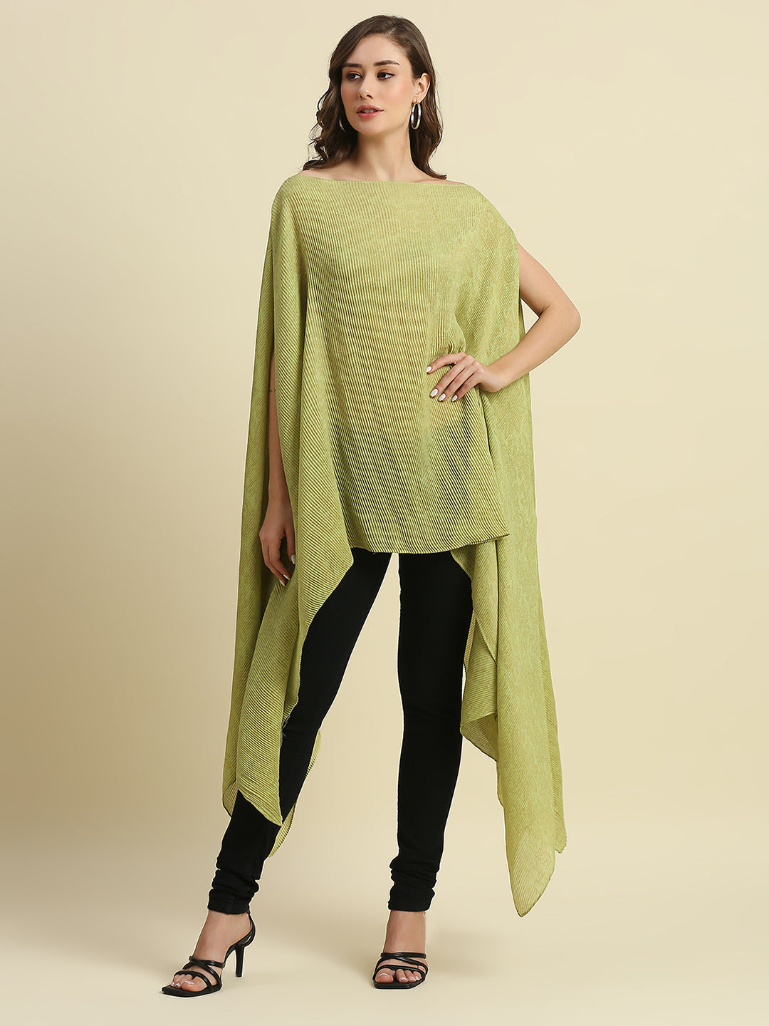 Brocade Tapestry Design Lime Pleated Poncho
