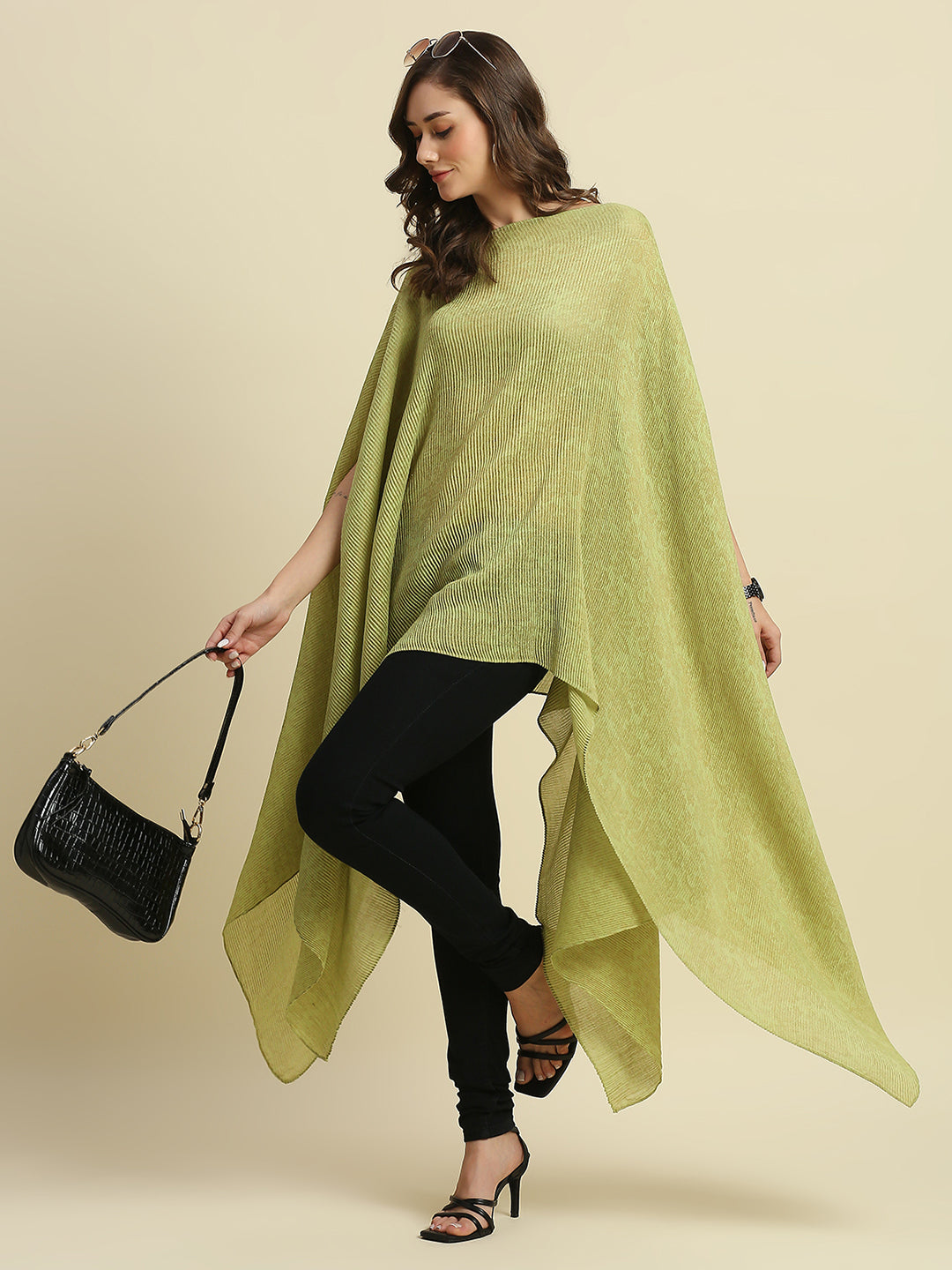Brocade Tapestry Design Lime Pleated Poncho