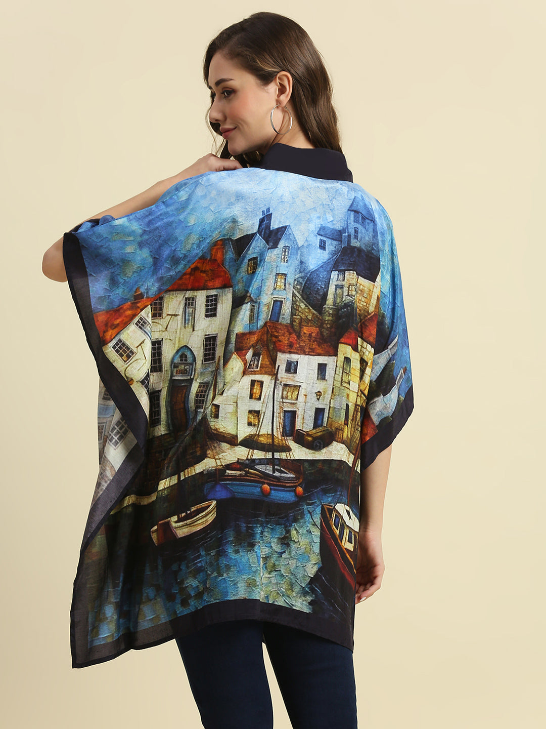 Blue Multicolored City Printed Kaftan Shirt