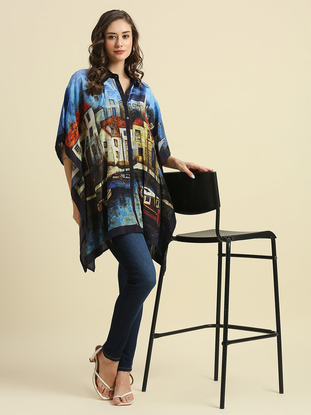 City Printed Blue Multicolor Kaftan Shirt