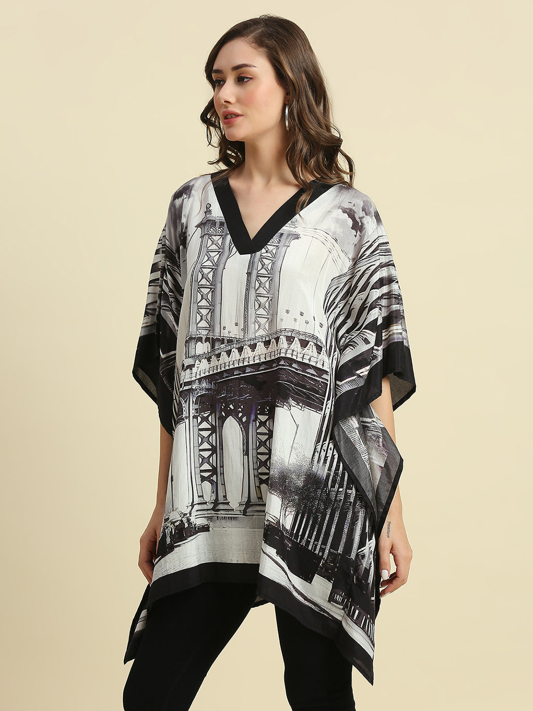 Black & White Bridge Printed Kaftan Shirt