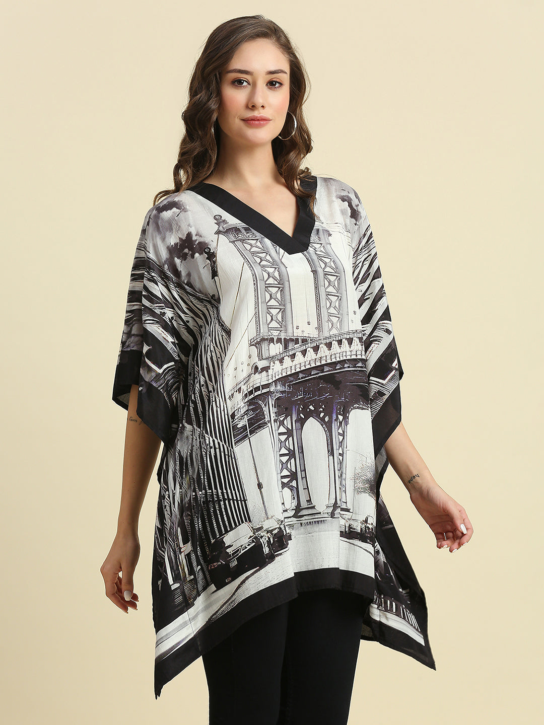 Black & White Bridge Printed Kaftan Shirt