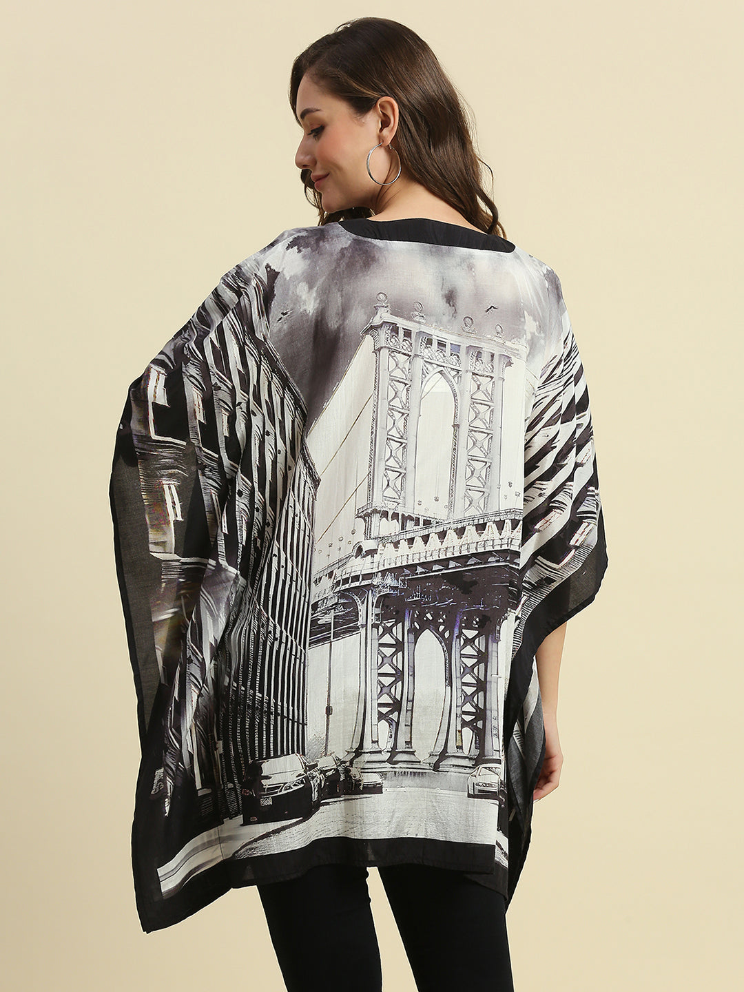 Black & White Bridge Printed Kaftan Shirt