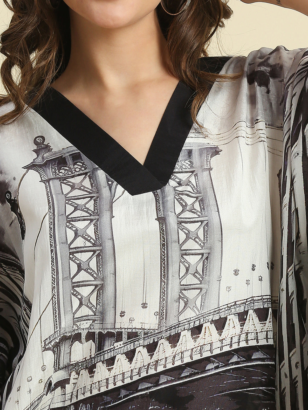 Black & White Bridge Printed Kaftan Shirt