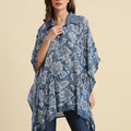 Floral Printed Blue & White Kaftan Shirt