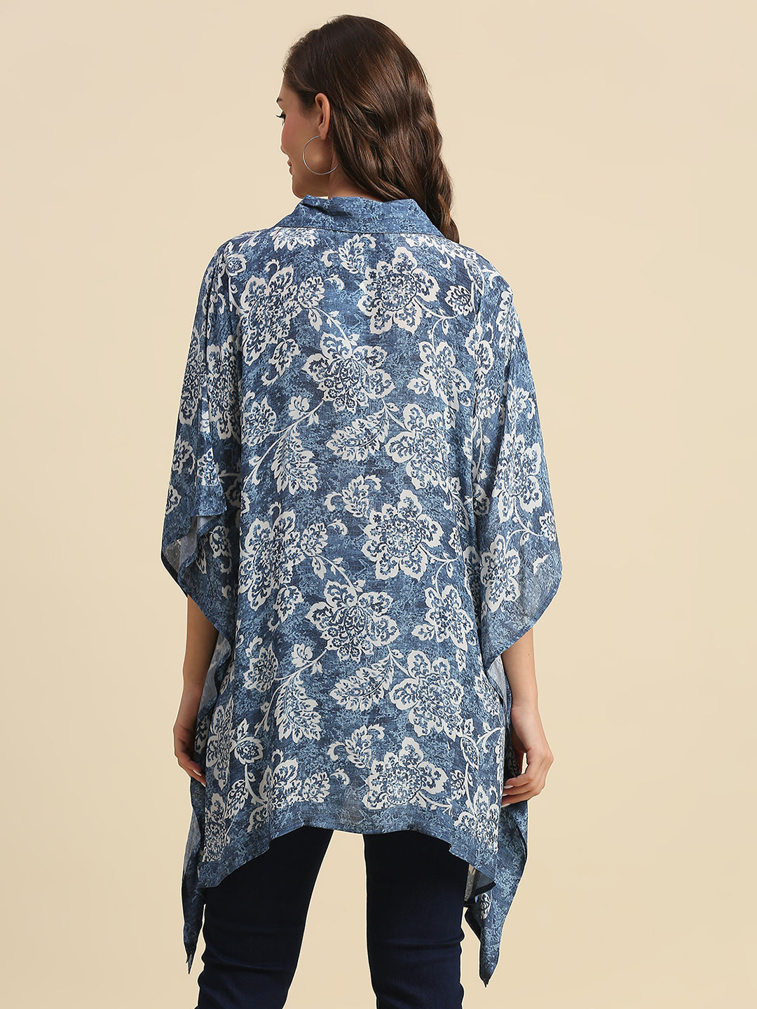 Blue & White Floral Printed Kaftan Shirt