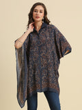 Navy Denim Look Floral Printed Kaftan Shirt