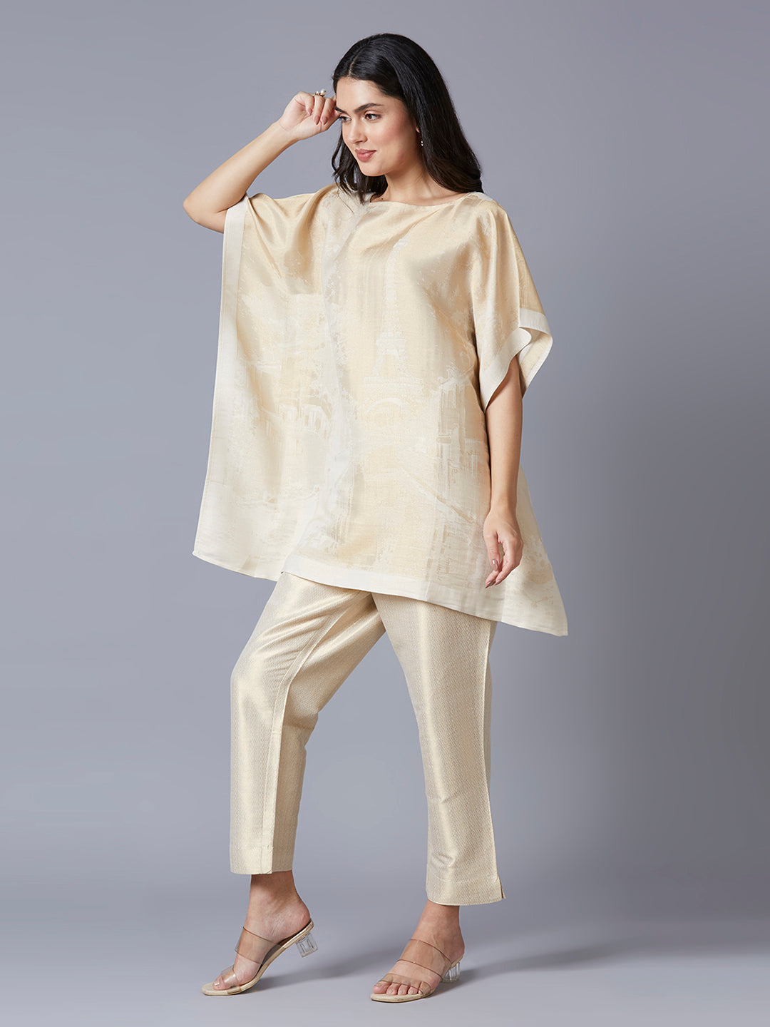 Brocade Paris Designed Off White Poncho with Brocade Pant