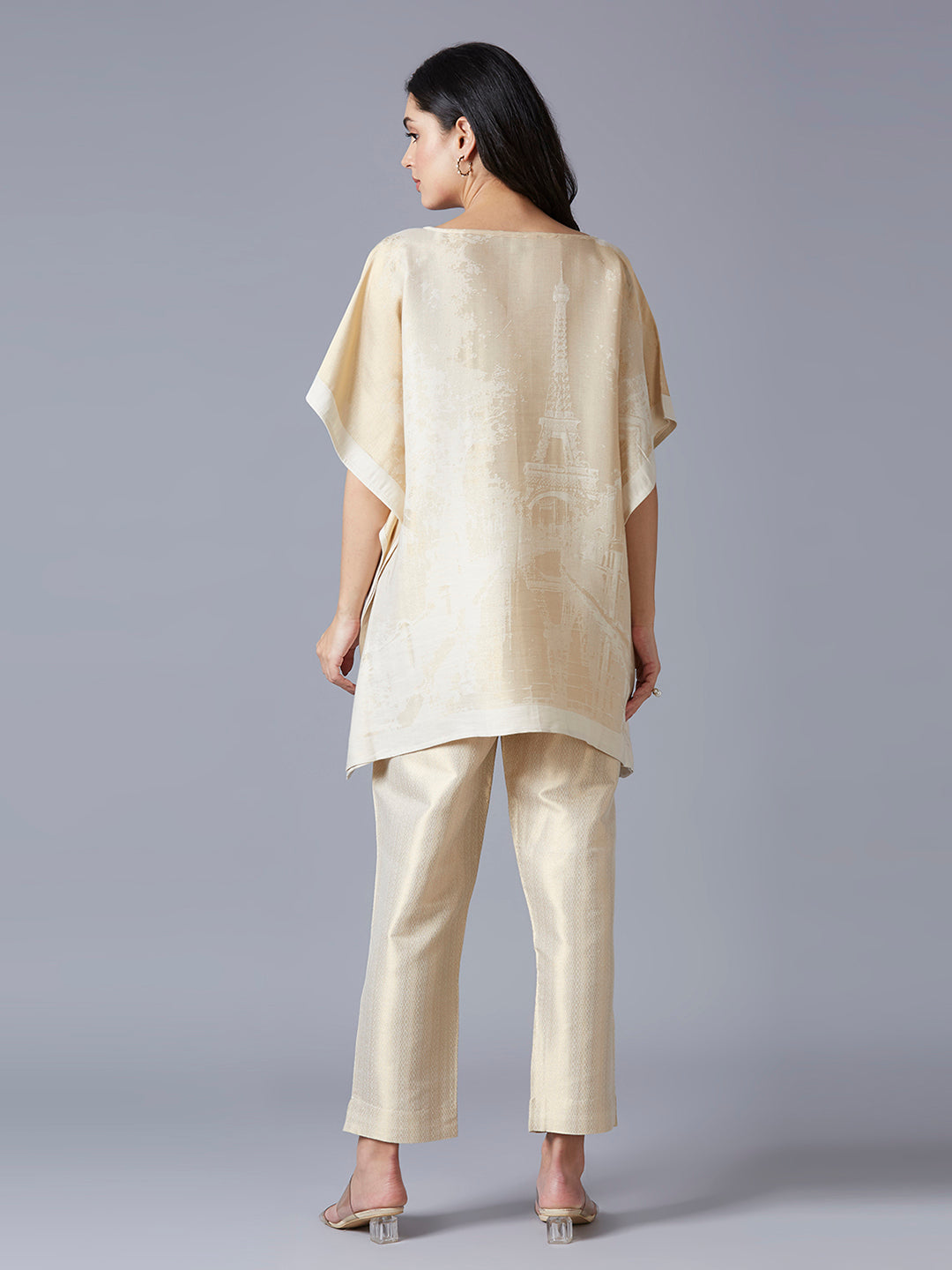 Brocade Paris Designed Off White Poncho with Brocade Pant