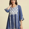 Solid Blue Top with Brocade Yolk