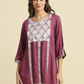 Solid Printed Mauve Top with Brocade Yolk