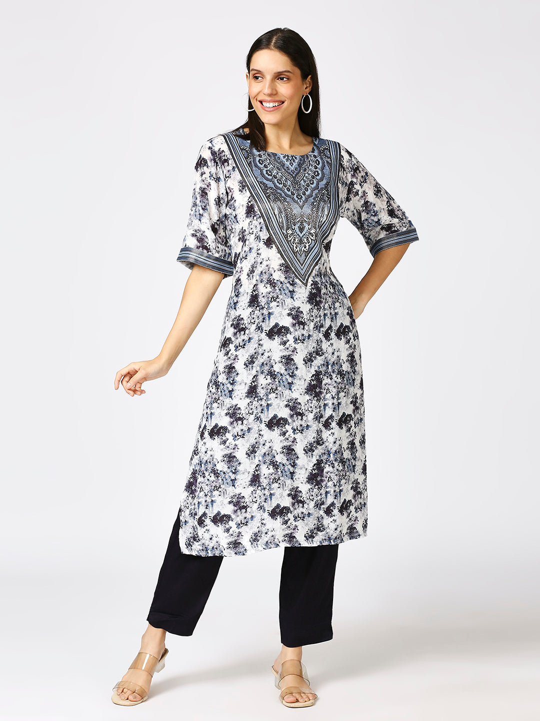 Viscose Floral Printed Blue Kurta