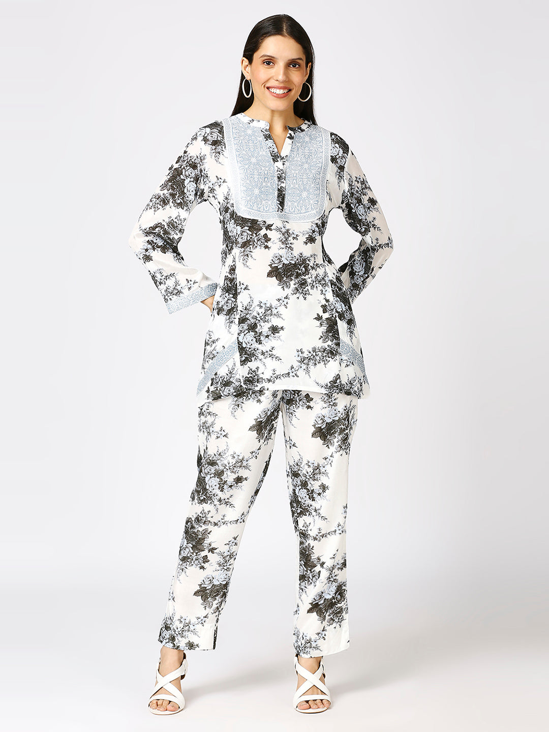 White Blue Co-Ord Set