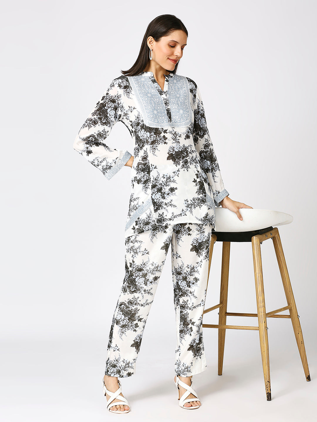 White Blue Co-Ord Set