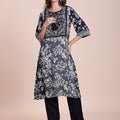 Viscose Floral Printed Navy Grey Kurta