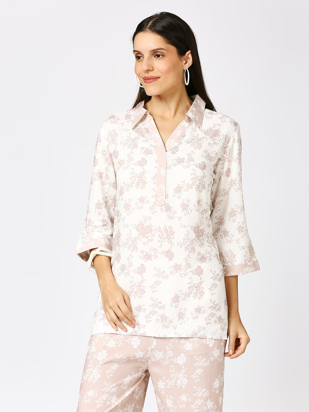 Floral Printed Peach White Top