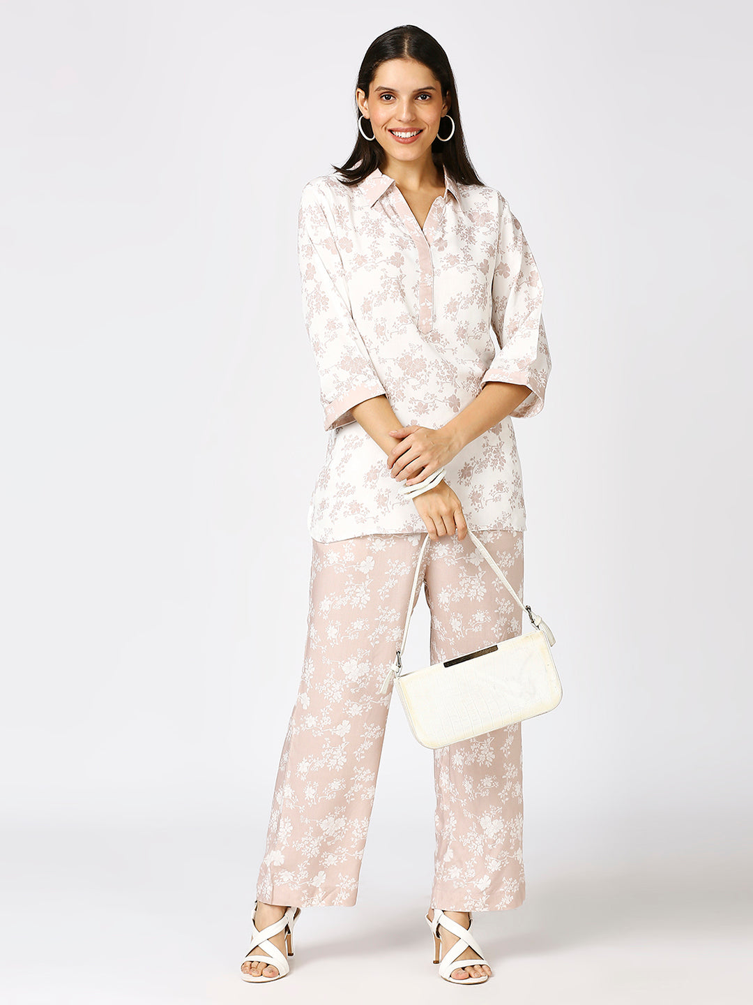 Peach White Floral Printed Co-Ord Set