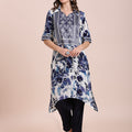 Floral Printed Navy Asymmetric Kurta