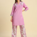Pink Solid Top With Floral Brocade Pant