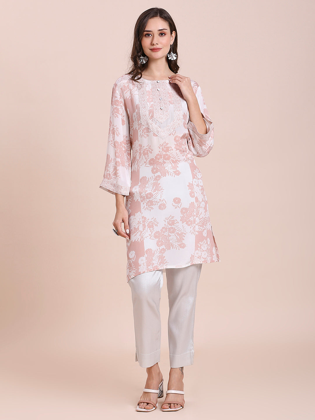 Viscose Floral Printed Peach Kurta