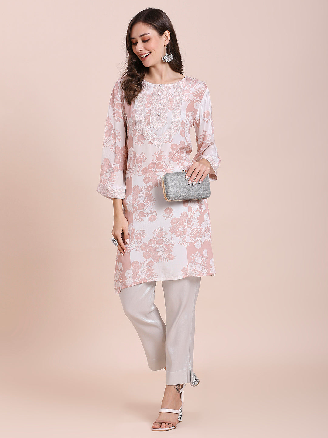 Viscose Floral Printed Peach Kurta