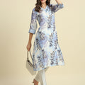 Floral Printed Blue & White Kurta