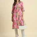 Floral Printed Pink & White Kurta