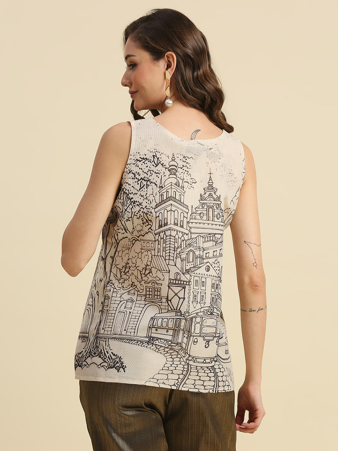 Off White City Printed Brocade Sleeveless Top