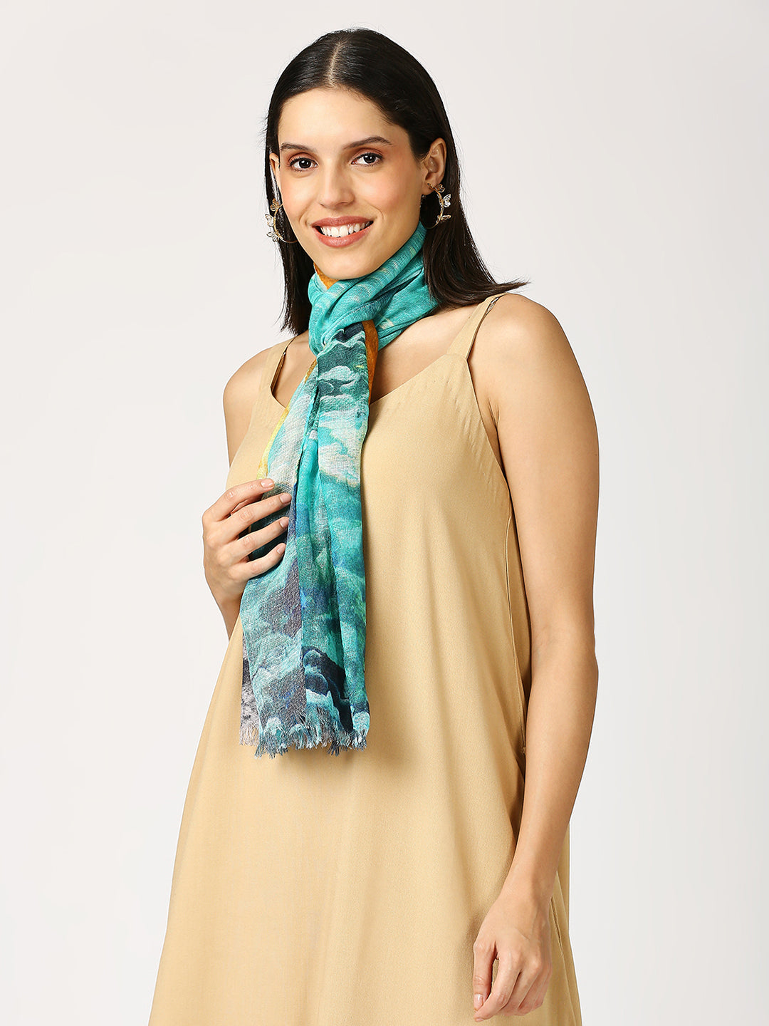 Ocean Green Fish Printed Polyester Scarf