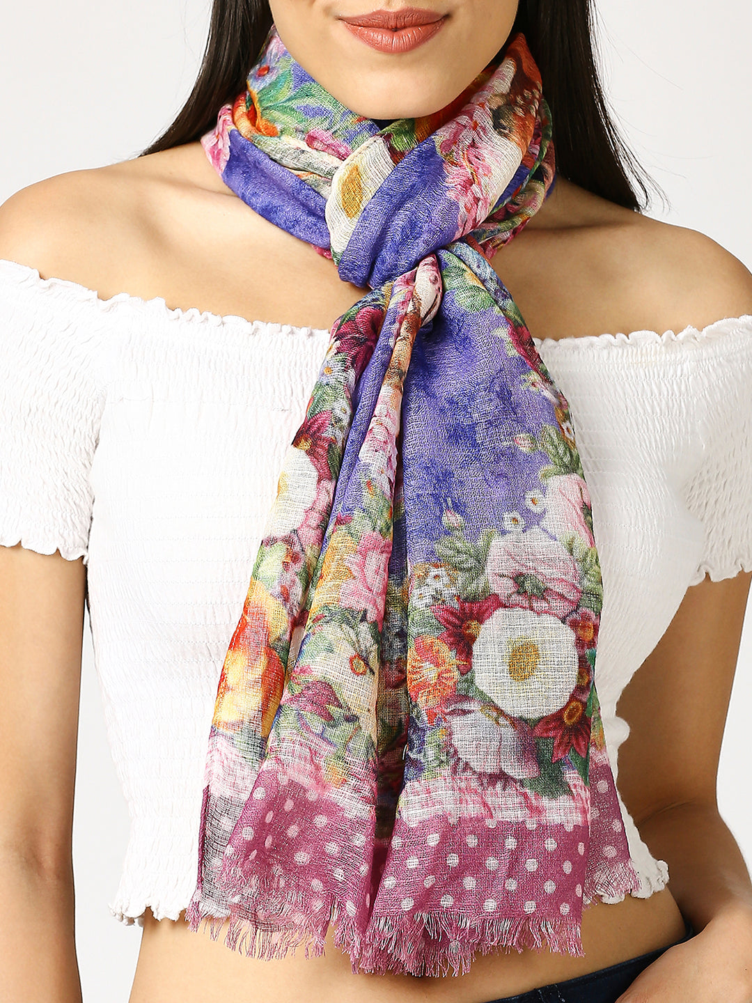 Purple Floral Deer Printed Polyester Scarf