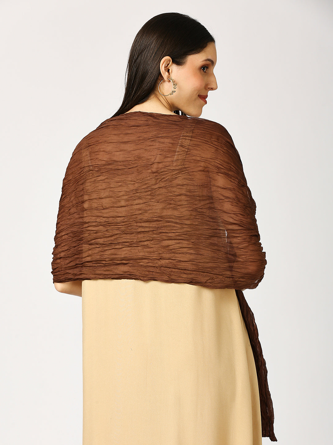 Brown Solid Colored Crinkled Scarf