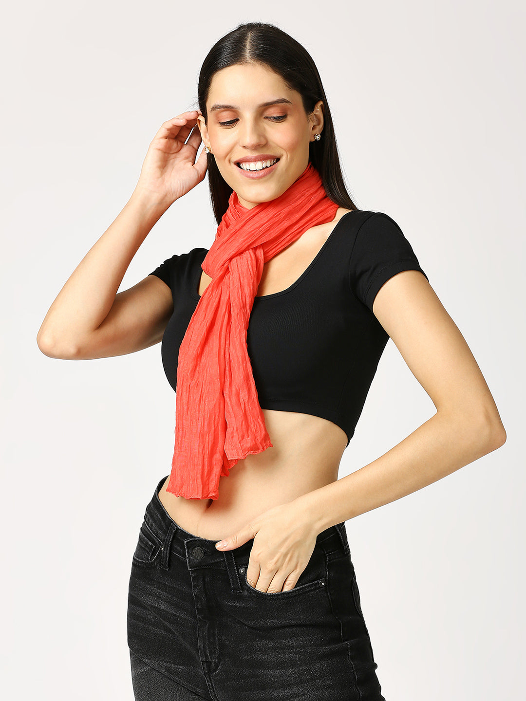 Carol Solid Colored Crinkled Scarf