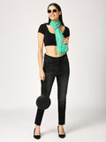 Green Solid Colored Crinkled Scarf