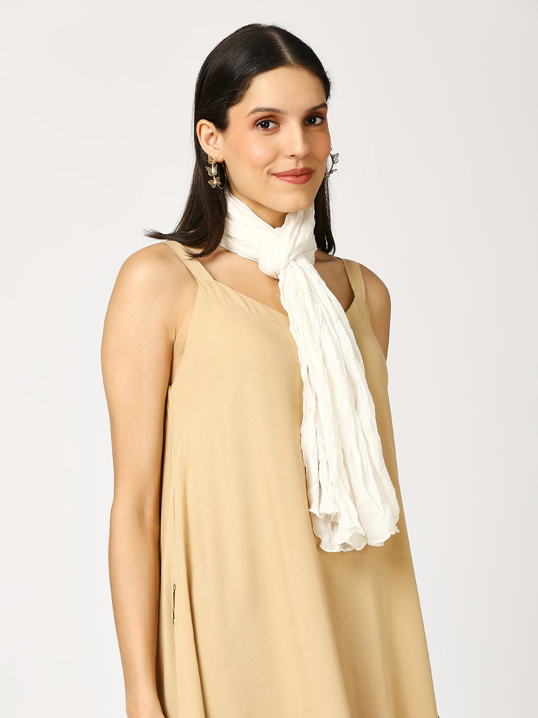 Ivory Solid Colored Crinkled Scarf