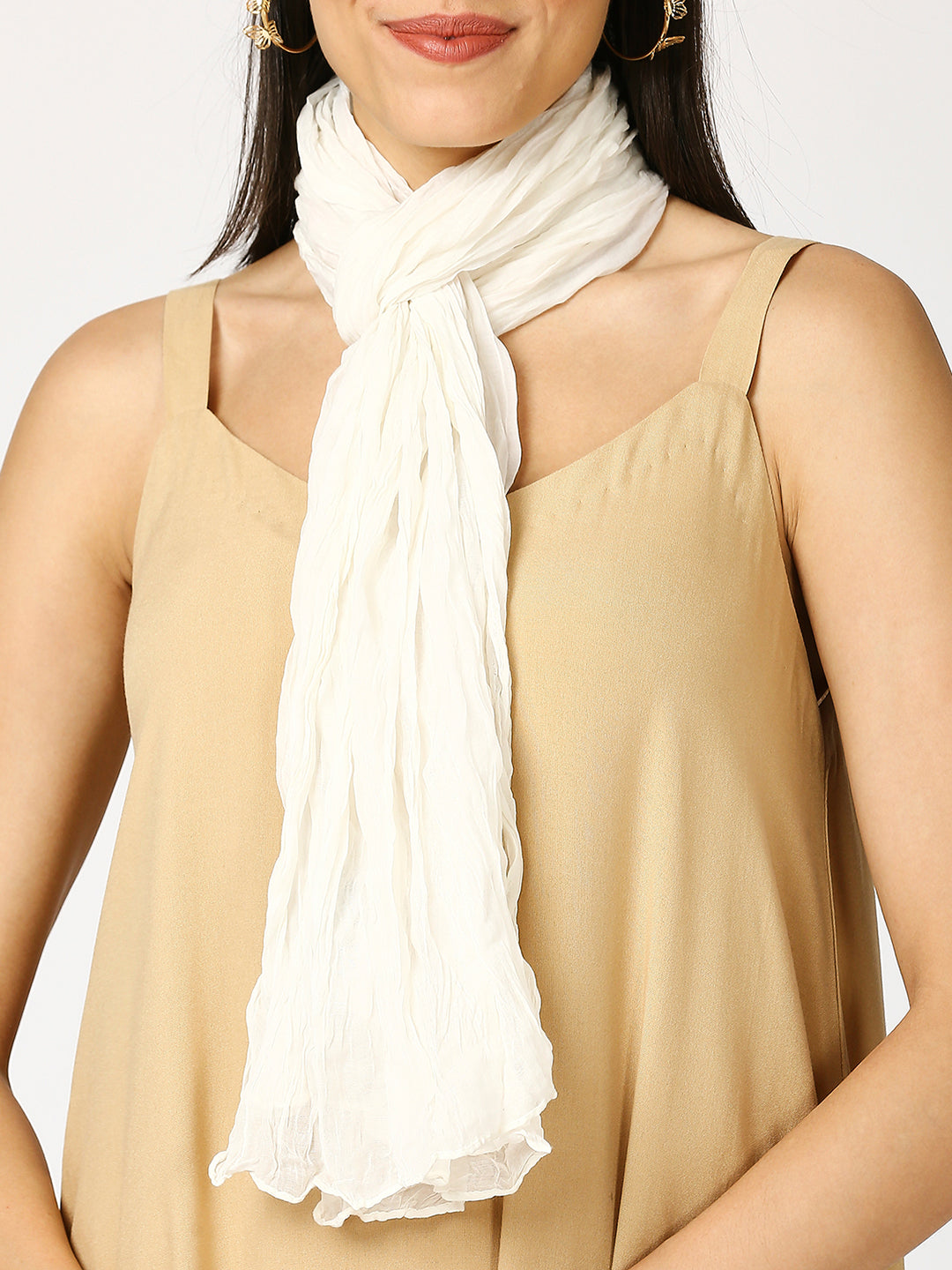 Ivory Solid Colored Crinkled Scarf