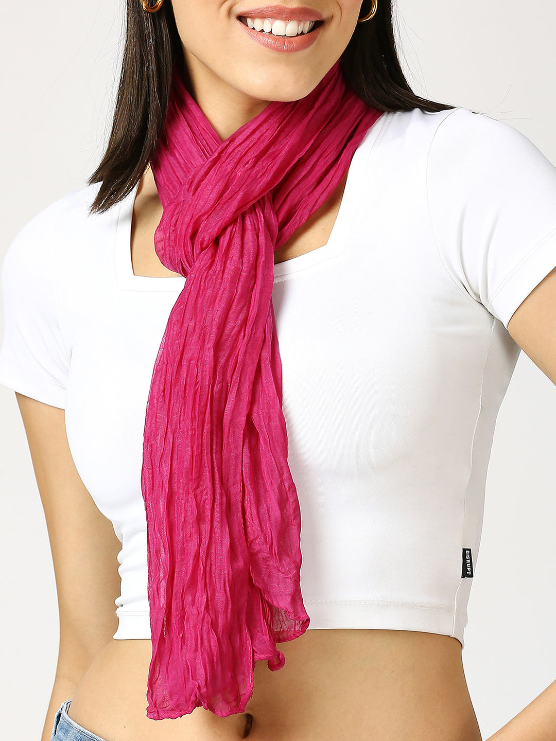 Magenta Solid Colored Crinkled Scarf