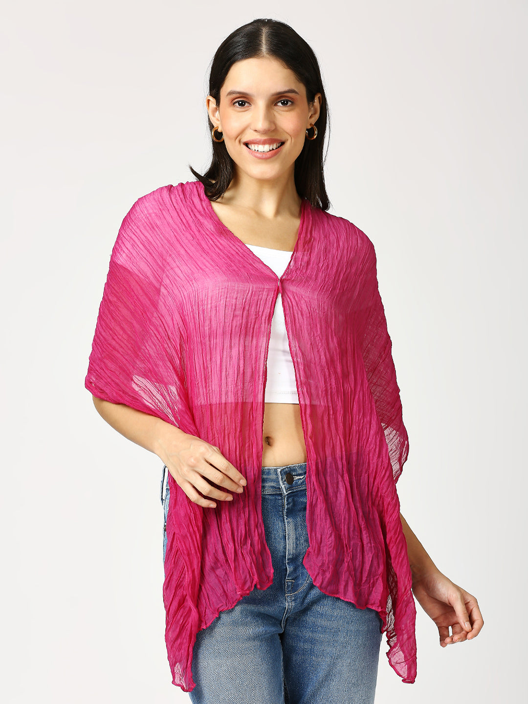 Magenta Solid Colored Crinkled Scarf