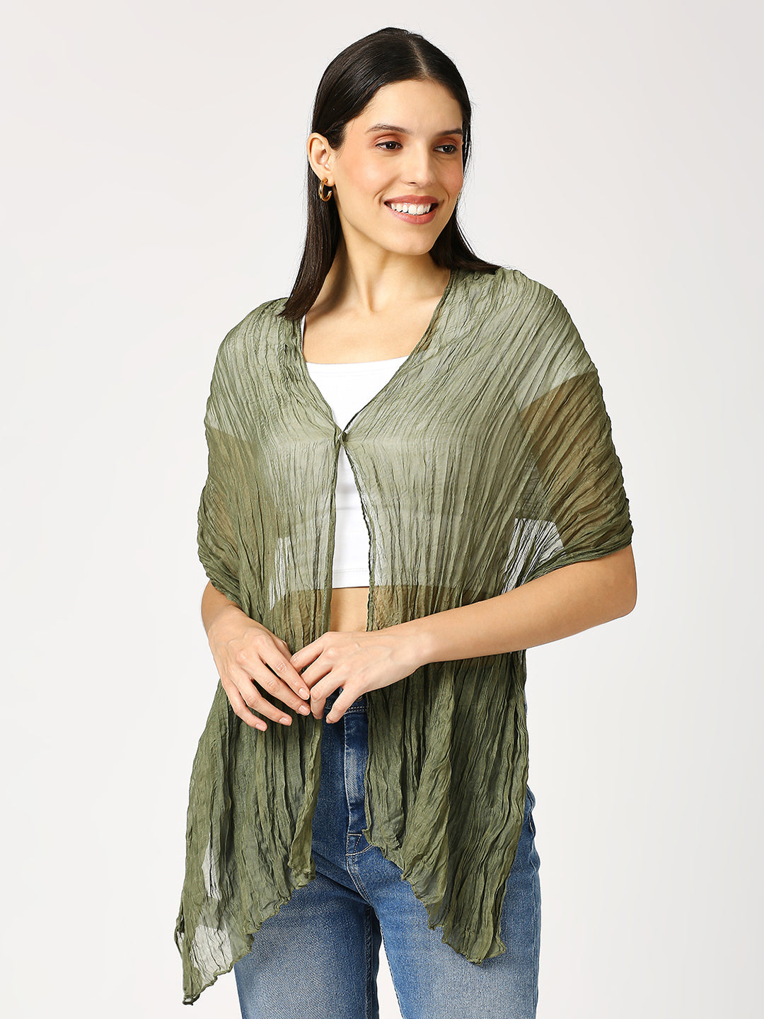 Olive Solid Colored Crinkled Scarf