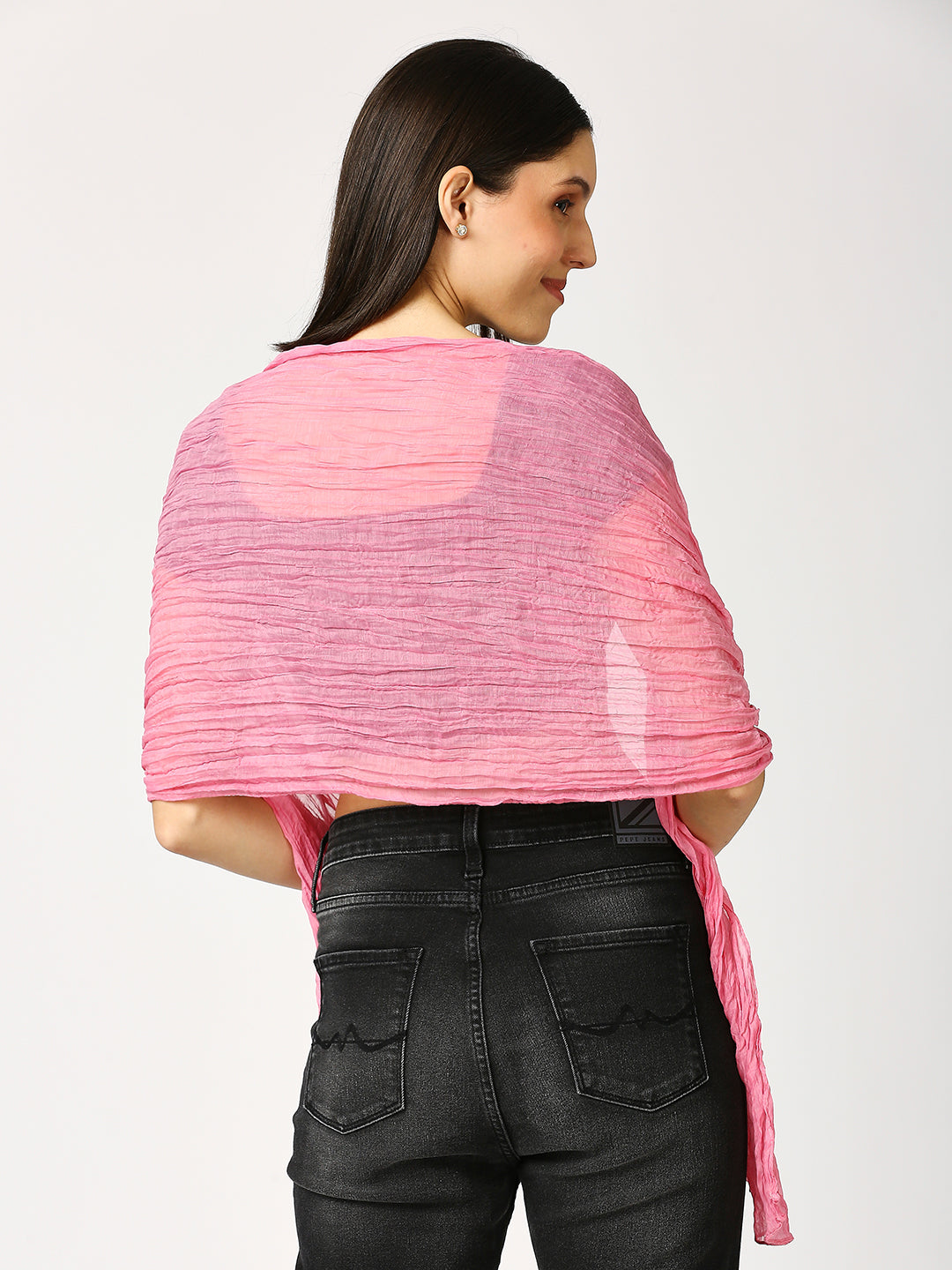 Rose Pink Solid Colored Crinkled Scarf