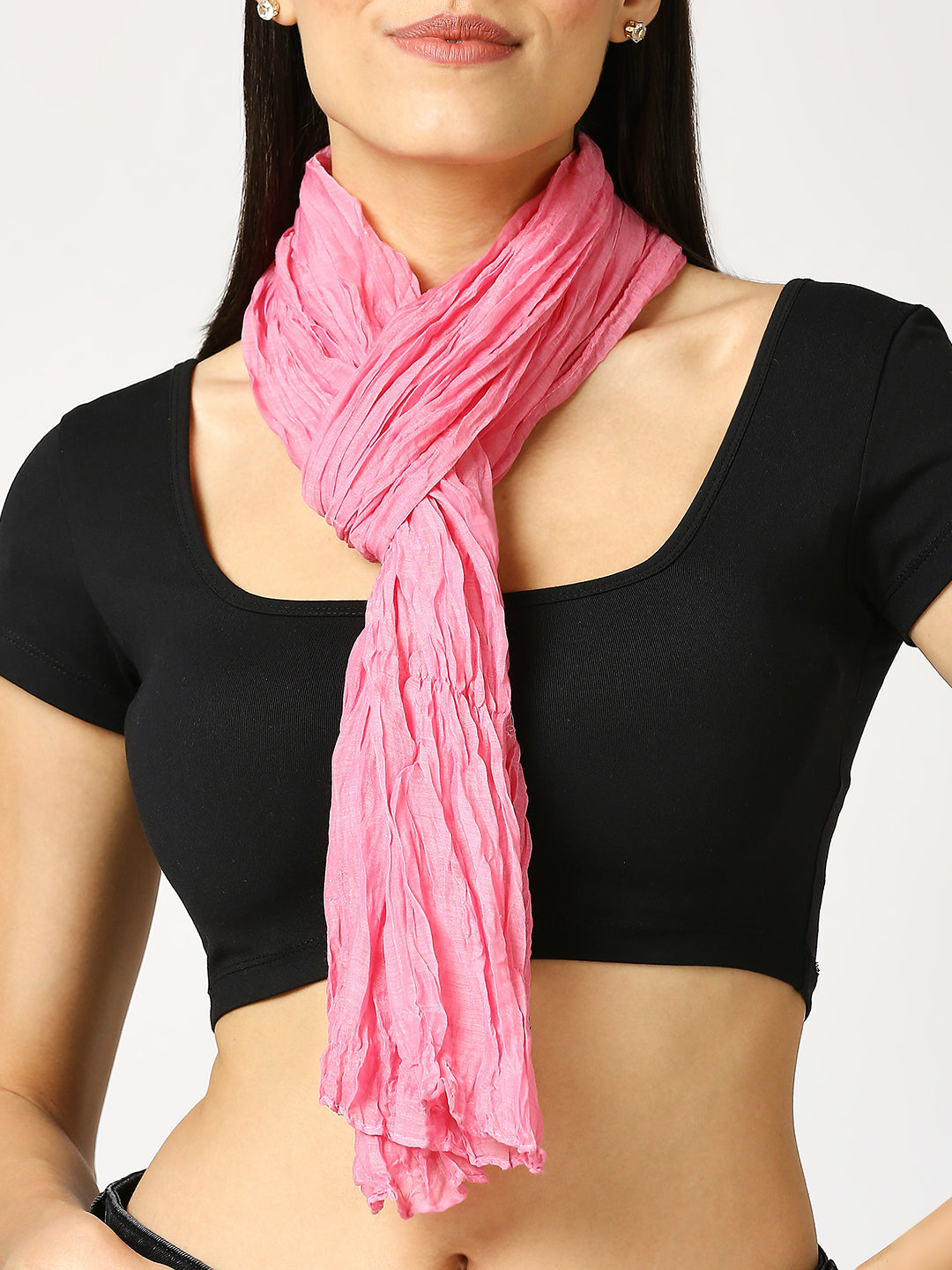 Rose Pink Solid Colored Crinkled Scarf