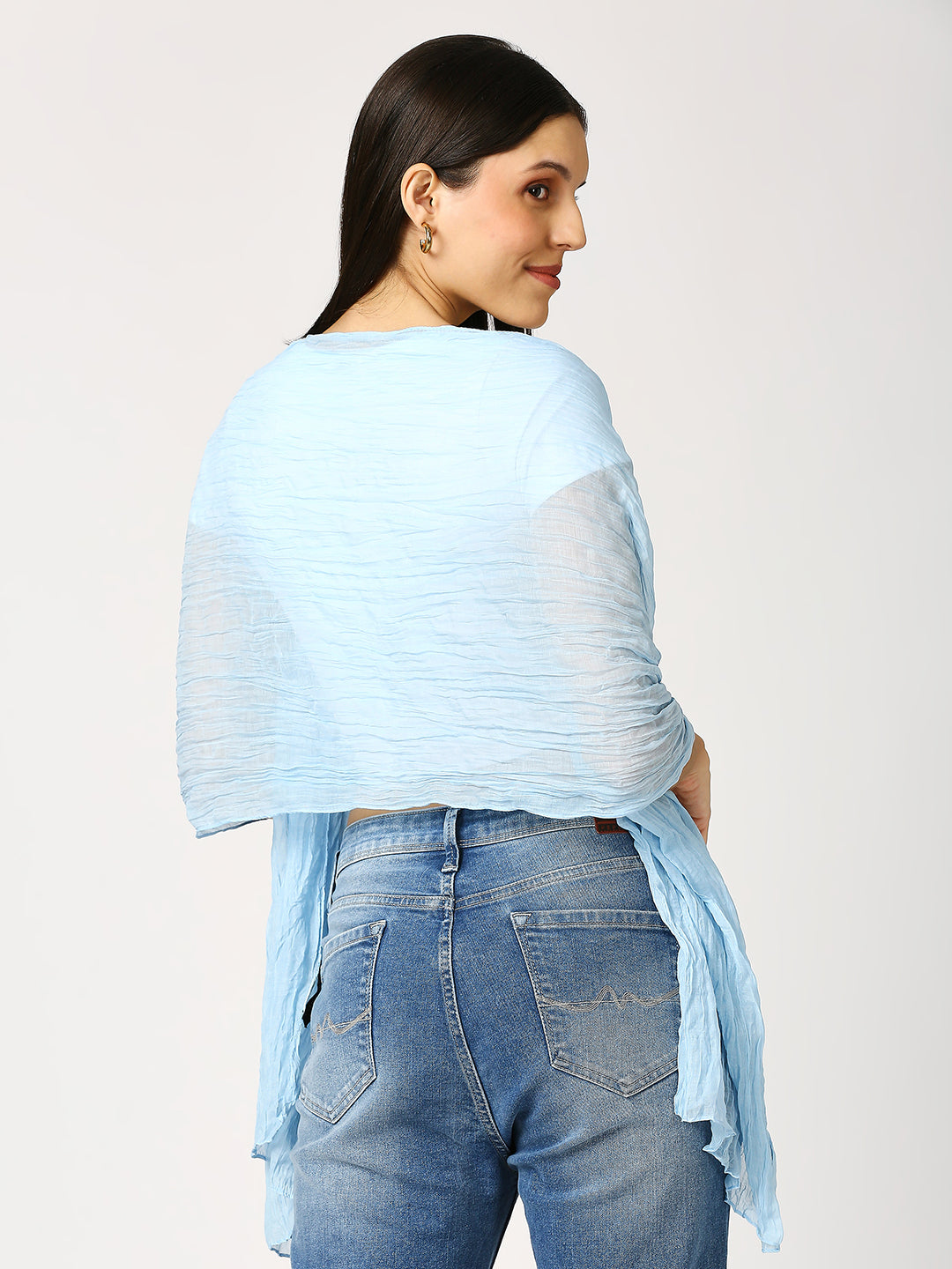 Sky Blue Solid Colored Crinkled Scarf