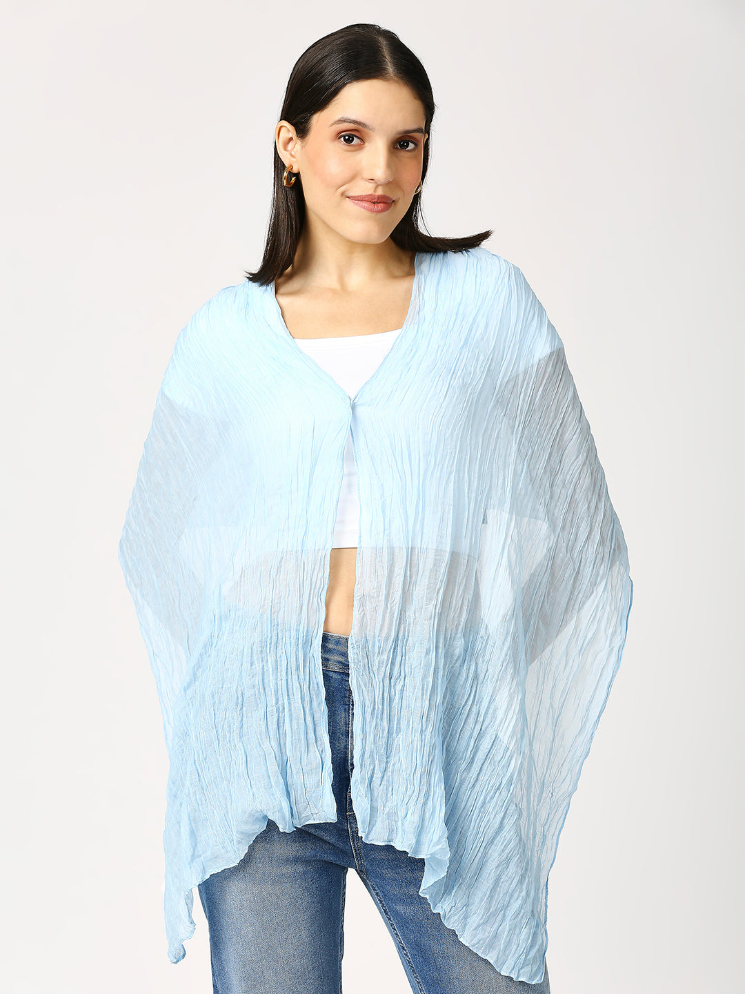 Sky Blue Solid Colored Crinkled Scarf