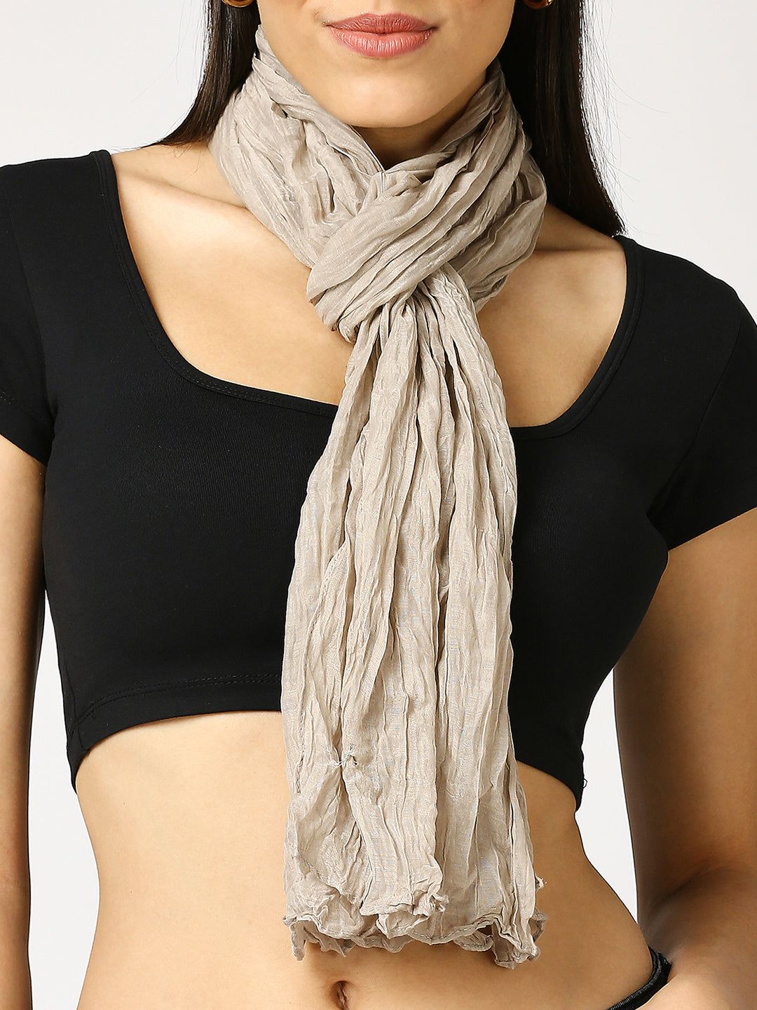 Taupe Solid Colored Crinkled Scarf