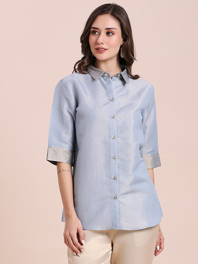 Solid Metallic Aqua Shirt