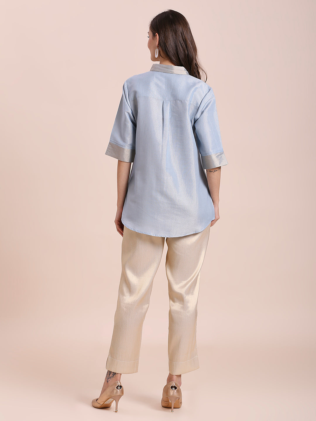 Aqua Solid Colored Metallic Shirt