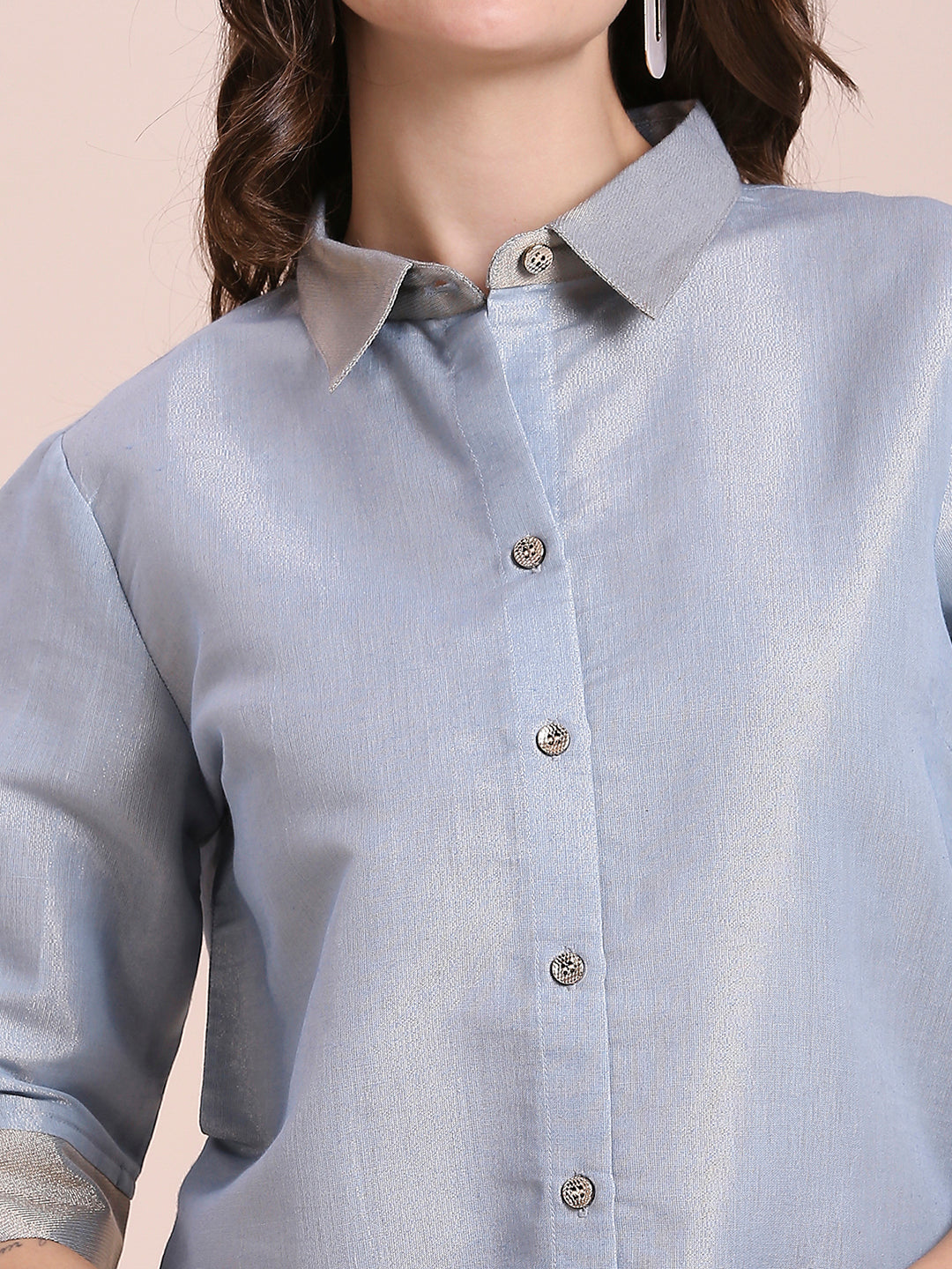 Aqua Solid Colored Metallic Shirt