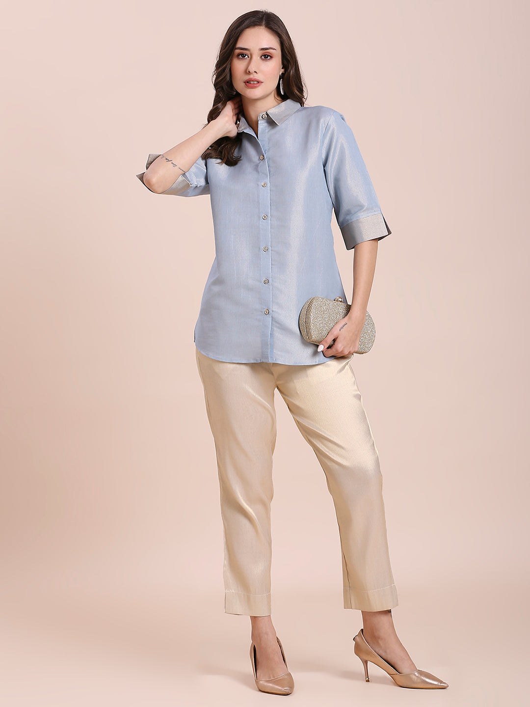 Solid Metallic Aqua Shirt